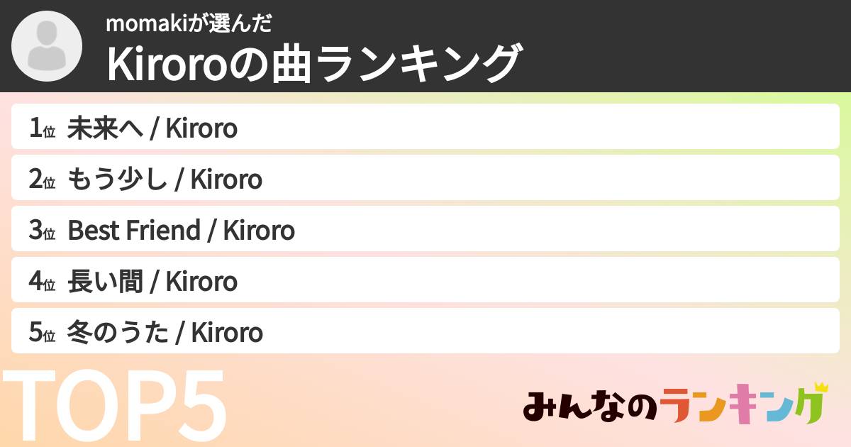 momakiさんの「Kiroroの曲ランキング」