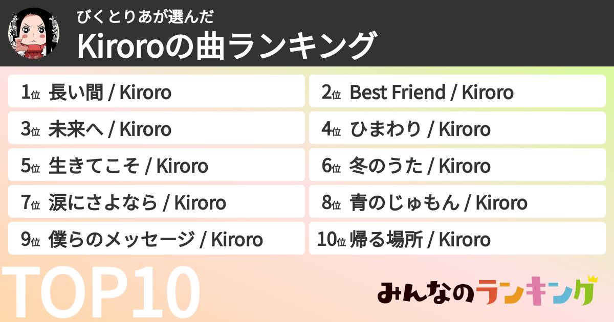 びくとりあさんの「Kiroroの曲ランキング」