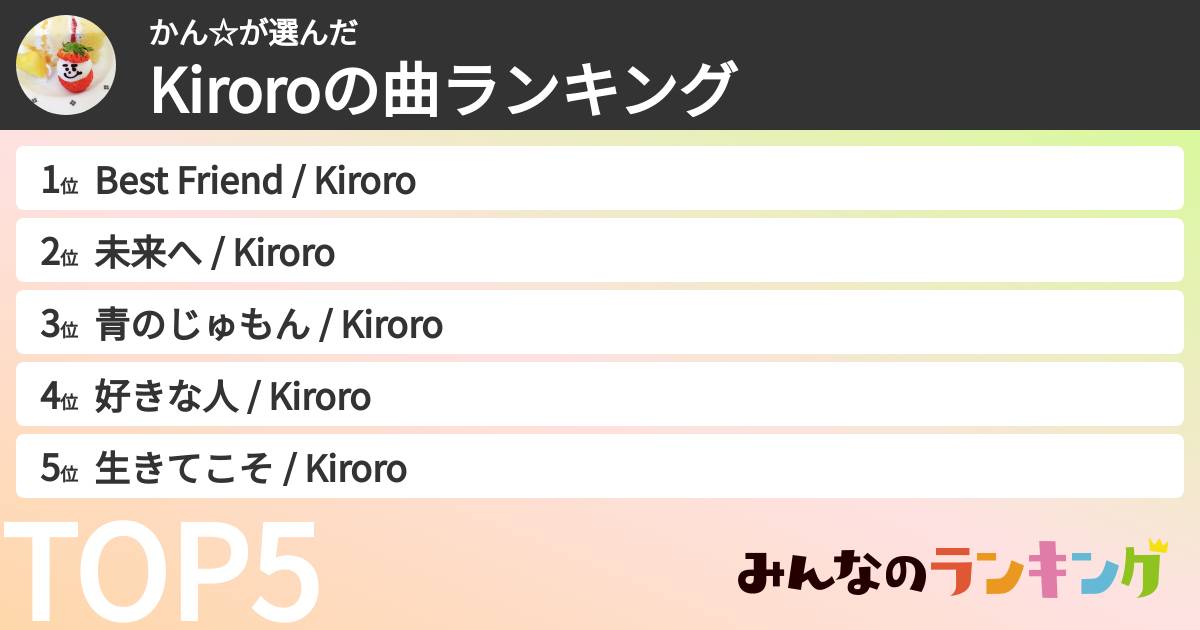 かん☆さんの「Kiroroの曲ランキング」
