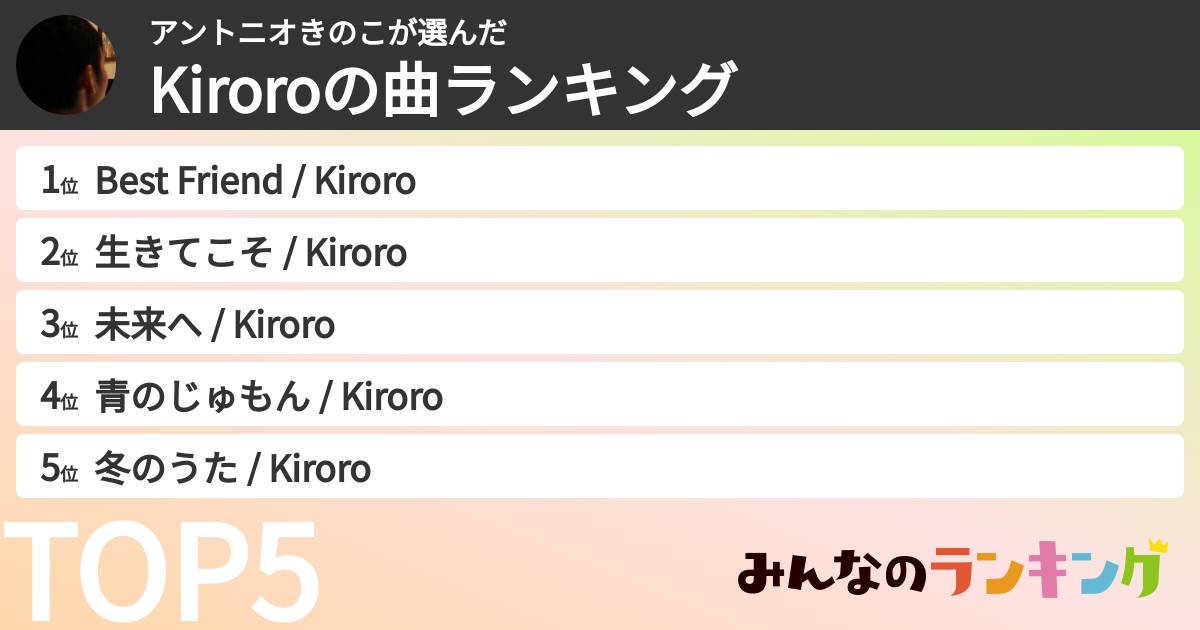アントニオきのこさんの「Kiroroの曲ランキング」