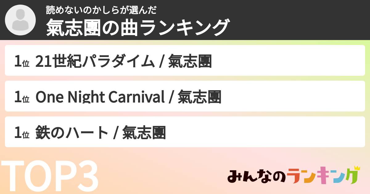 読めないのかしらさんの「氣志團の曲ランキング」
