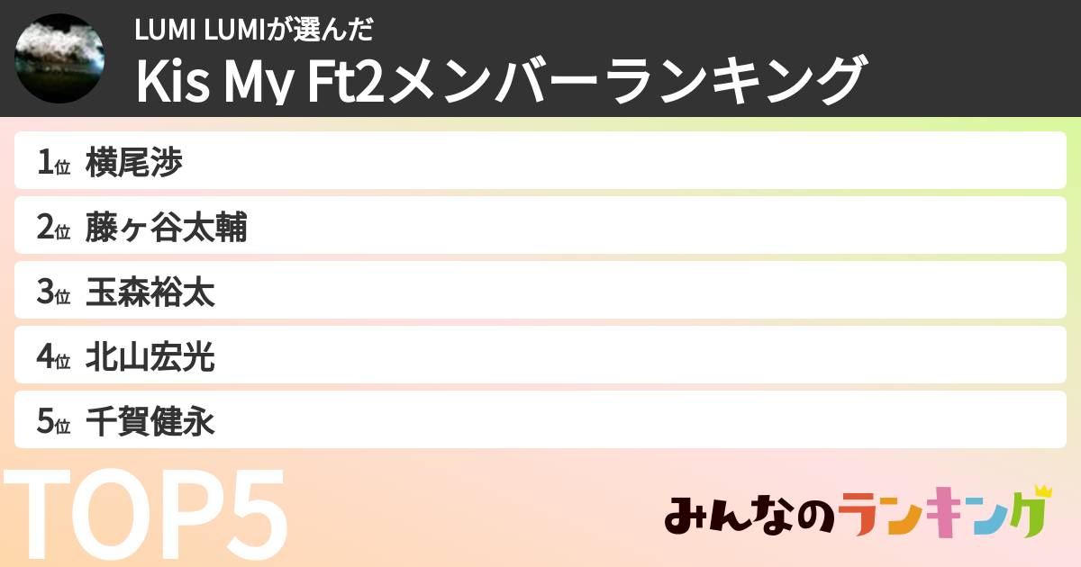 LUMI LUMIさんの「Kis My Ft2メンバーランキング」