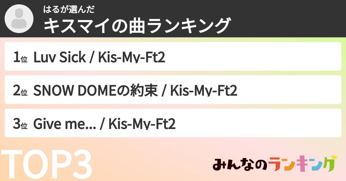 はるさんの「キスマイの曲ランキング」