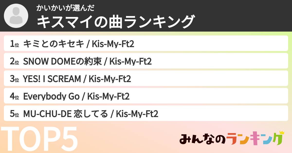 かいかいさんの「キスマイの曲ランキング」