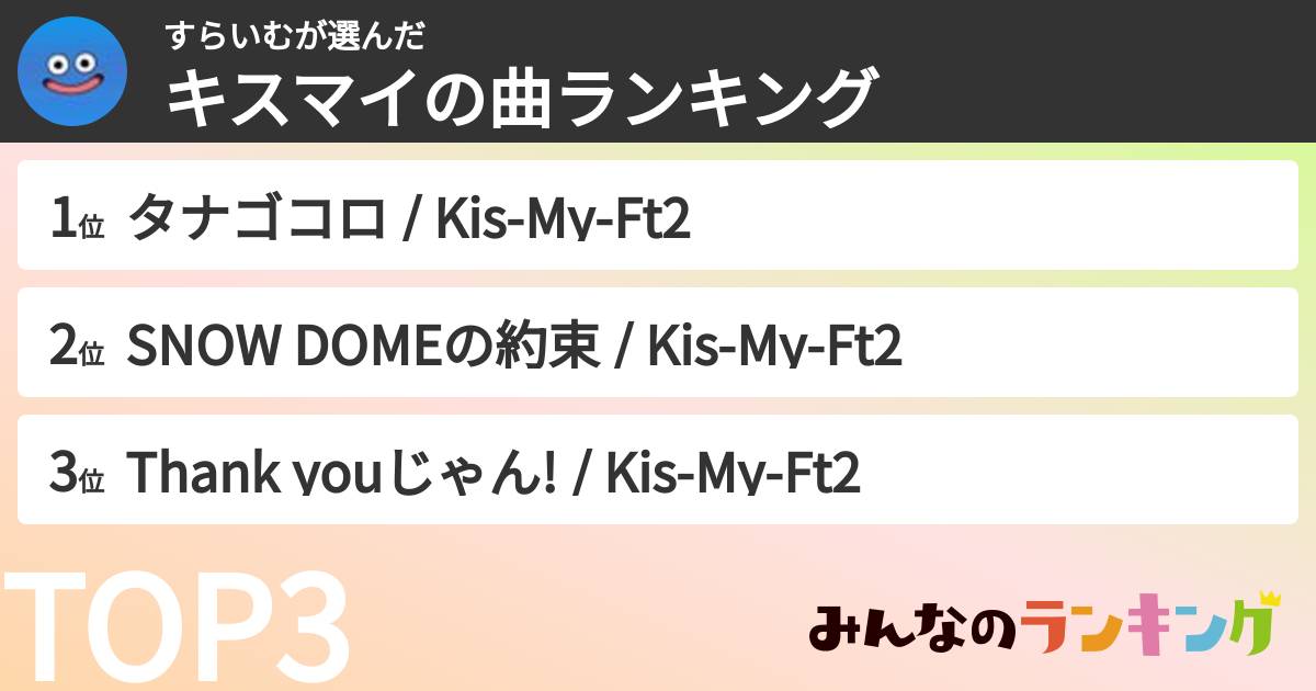 すらいむさんの「キスマイの曲ランキング」