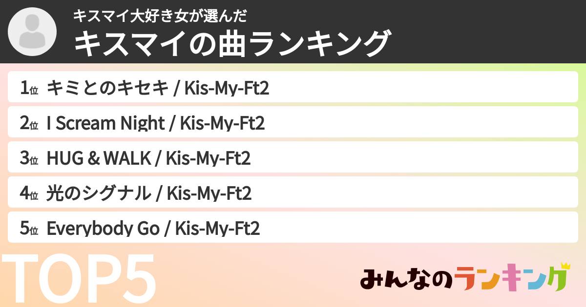 キスマイ大好き女さんの「キスマイの曲ランキング」