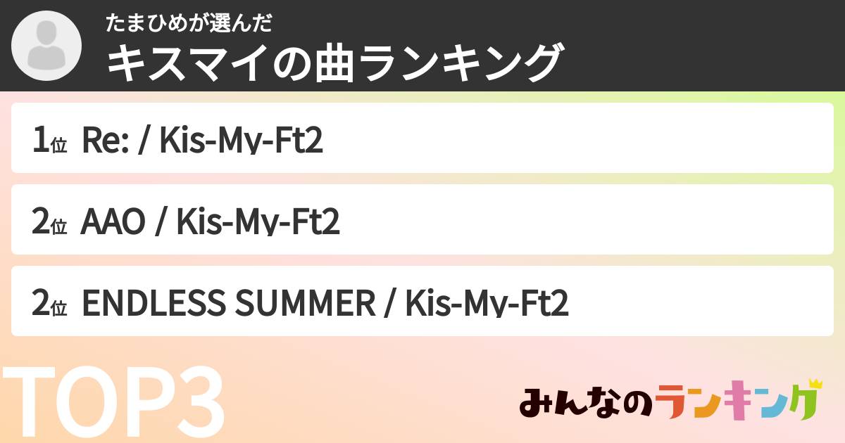 たまひめさんの「キスマイの曲ランキング」