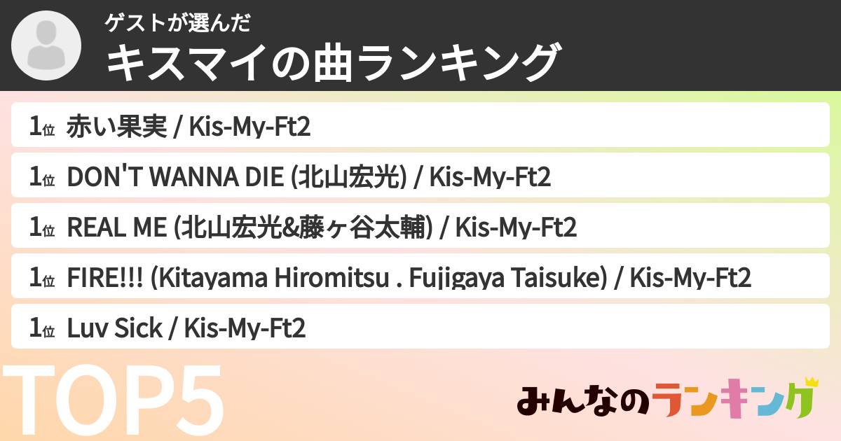 ゲストさんの「キスマイの曲ランキング」