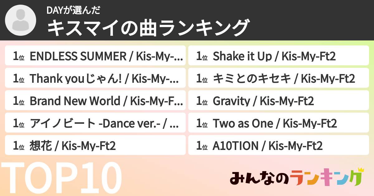 DAYさんの「キスマイの曲ランキング」
