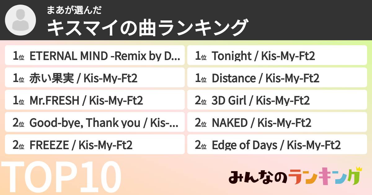 まあさんの「キスマイの曲ランキング」