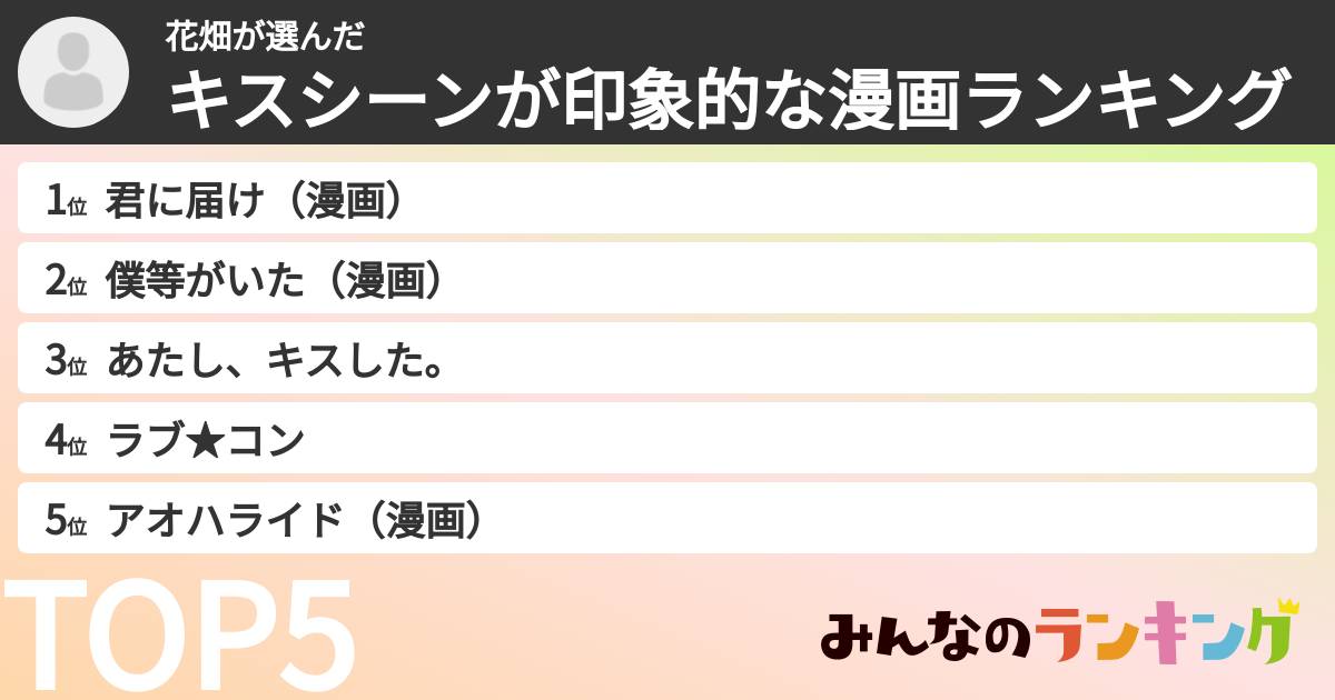 花畑さんの「キスシーンが印象的な漫画ランキング」