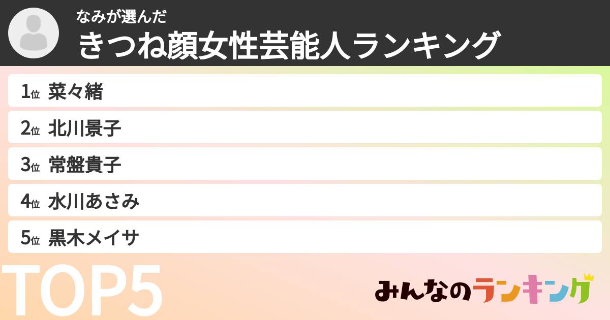 なみさんの「きつね顔女性芸能人ランキング」