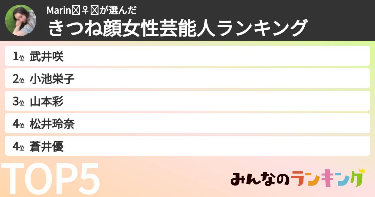 Marin🧚‍♀️➰さんの「きつね顔女性芸能人ランキング」