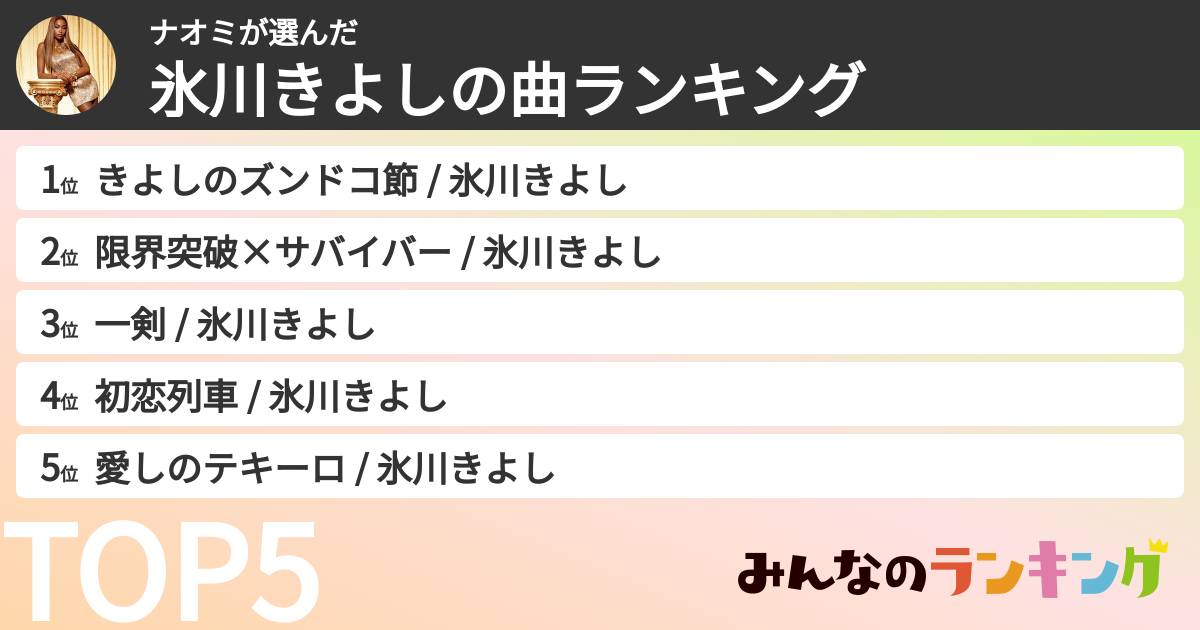 ナオミさんの「氷川きよしの曲ランキング」