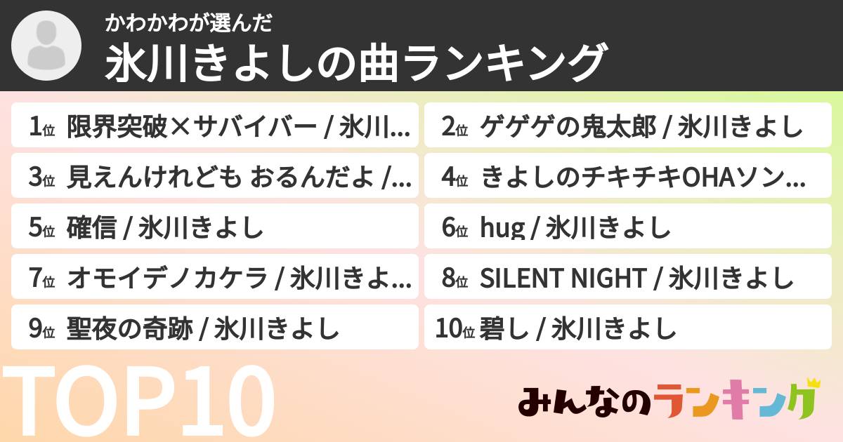 かわかわさんの「氷川きよしの曲ランキング」