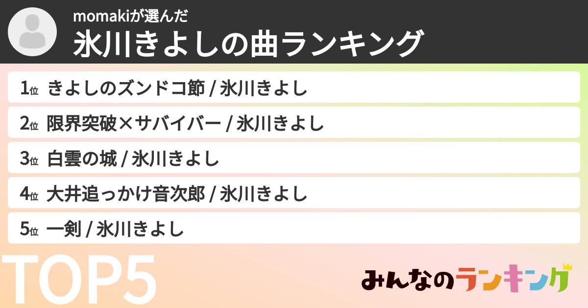 momakiさんの「氷川きよしの曲ランキング」