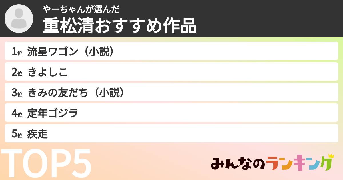 やーちゃんさんの「重松清おすすめ作品」