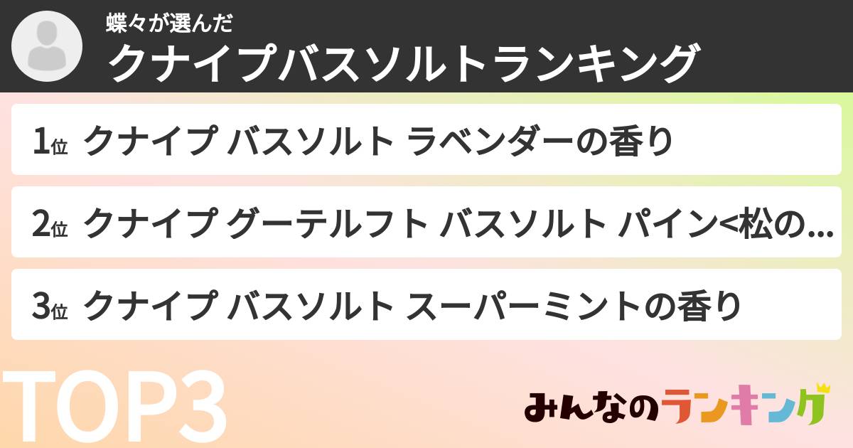 蝶々さんの「クナイプバスソルトランキング」