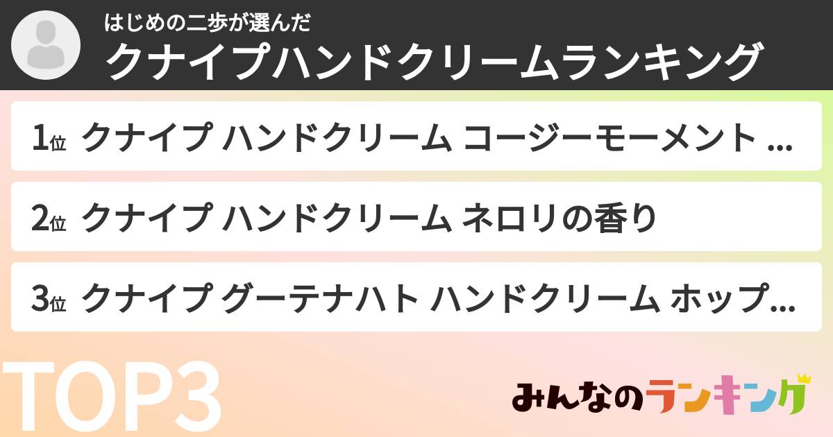 はじめの二歩さんの「クナイプハンドクリームランキング」