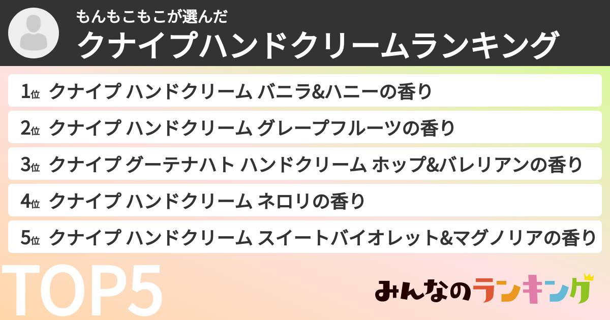 もんもこもこさんの「クナイプハンドクリームランキング」