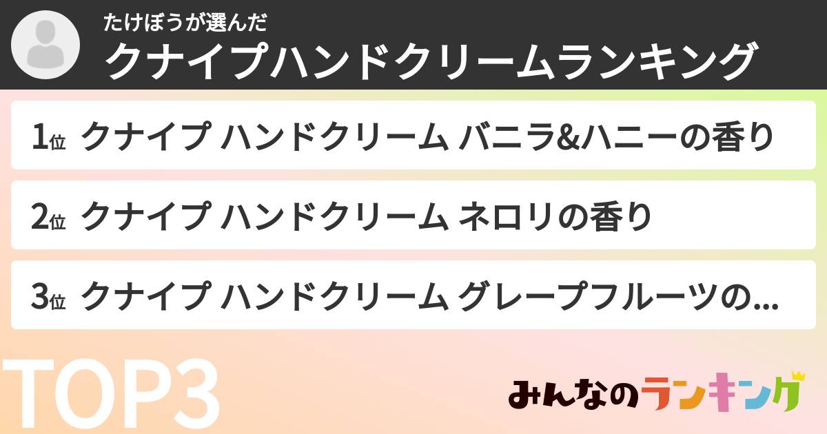 たけぼうさんの「クナイプハンドクリームランキング」