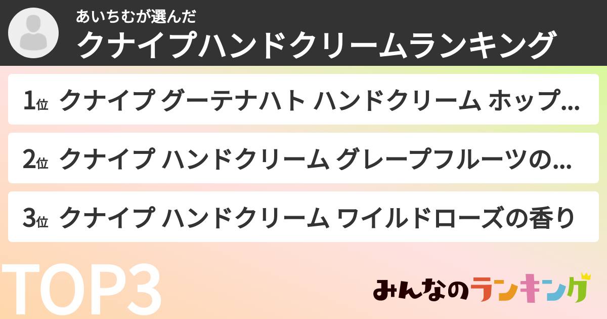 あいちむさんの「クナイプハンドクリームランキング」