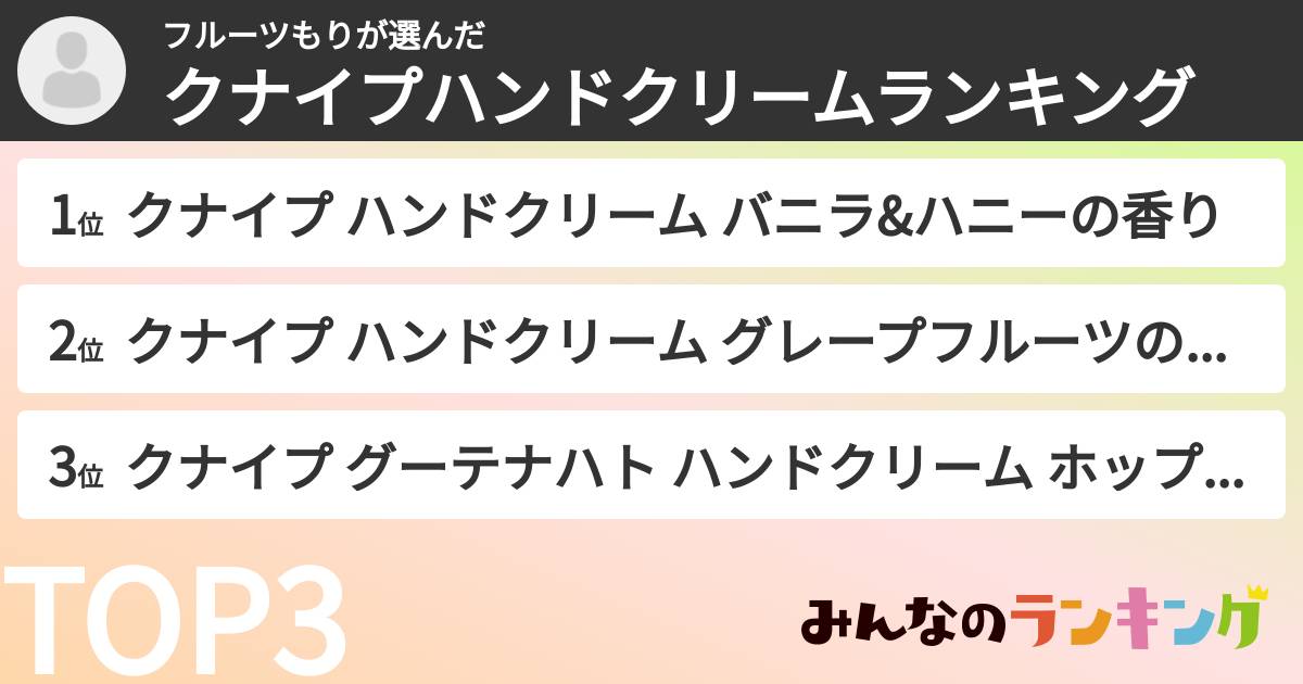 フルーツもりさんの「クナイプハンドクリームランキング」