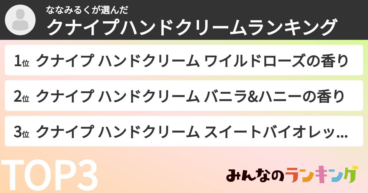ななみるくさんの「クナイプハンドクリームランキング」