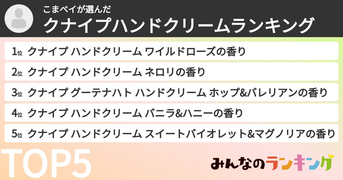 こまベイさんの「クナイプハンドクリームランキング」