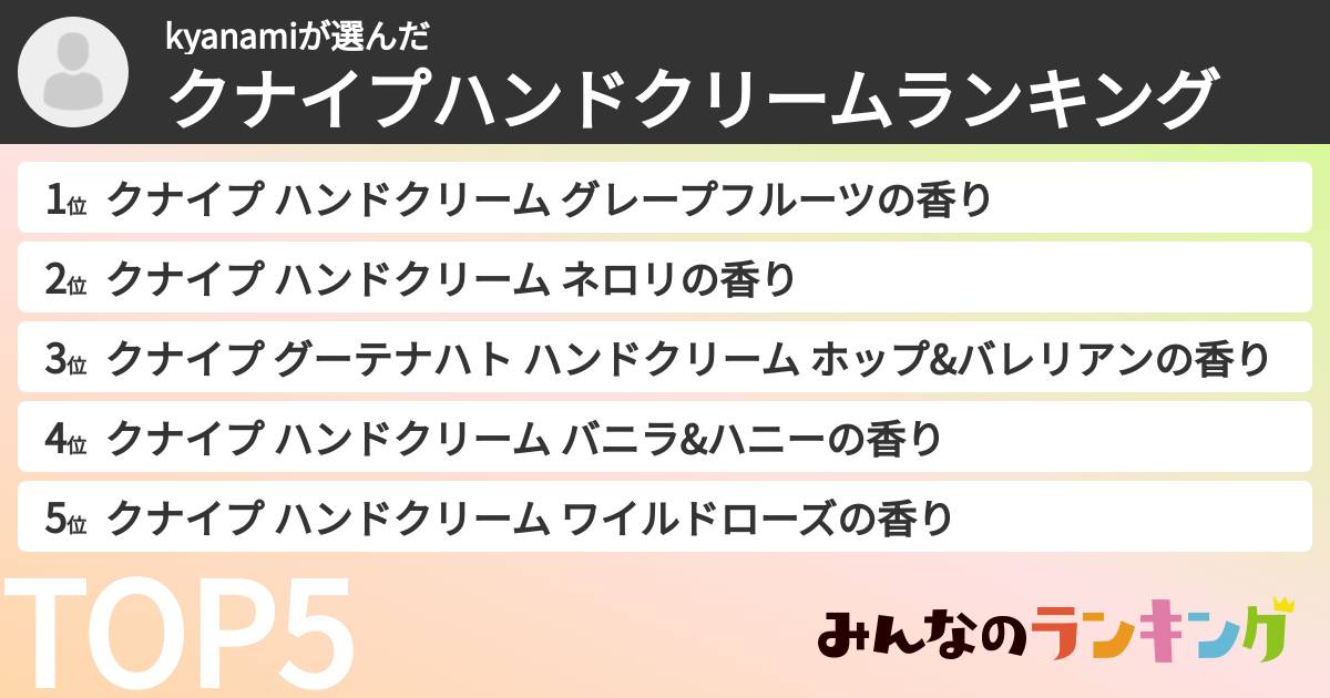 kyanamiさんの「クナイプハンドクリームランキング」