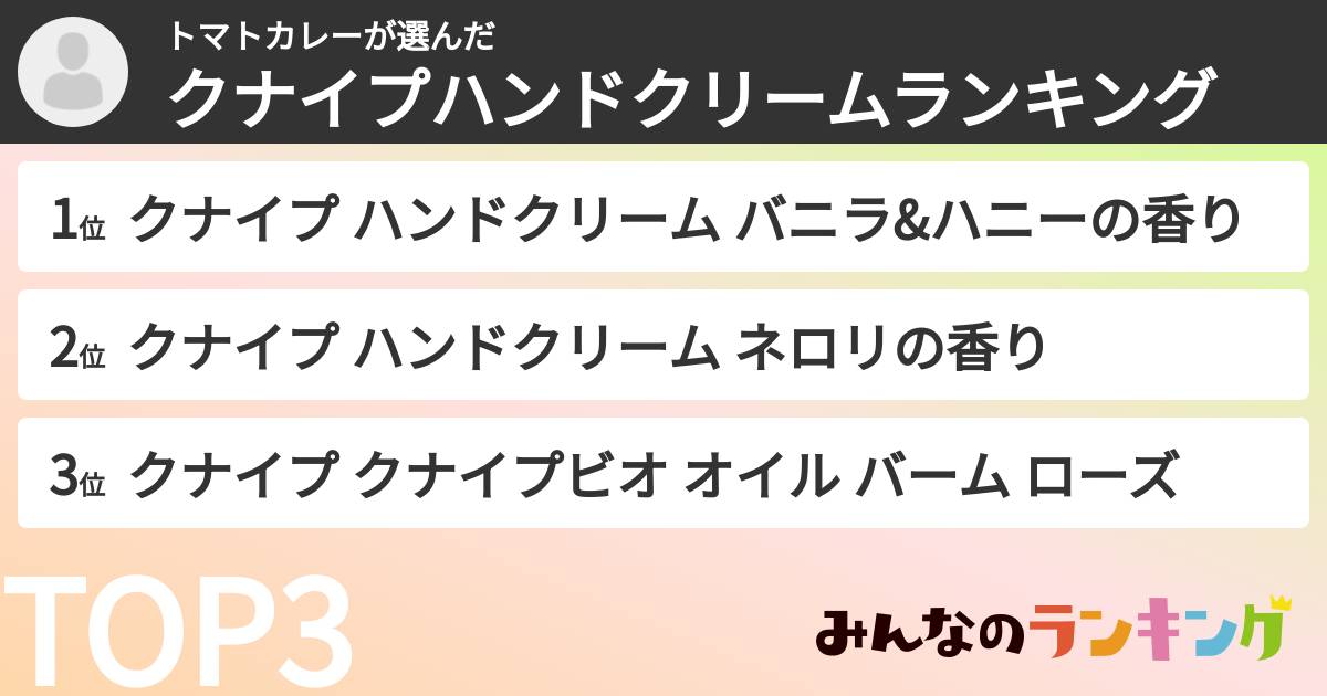 トマトカレーさんの「クナイプハンドクリームランキング」