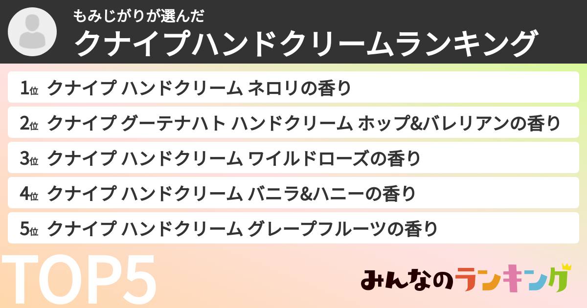 もみじがりさんの「クナイプハンドクリームランキング」