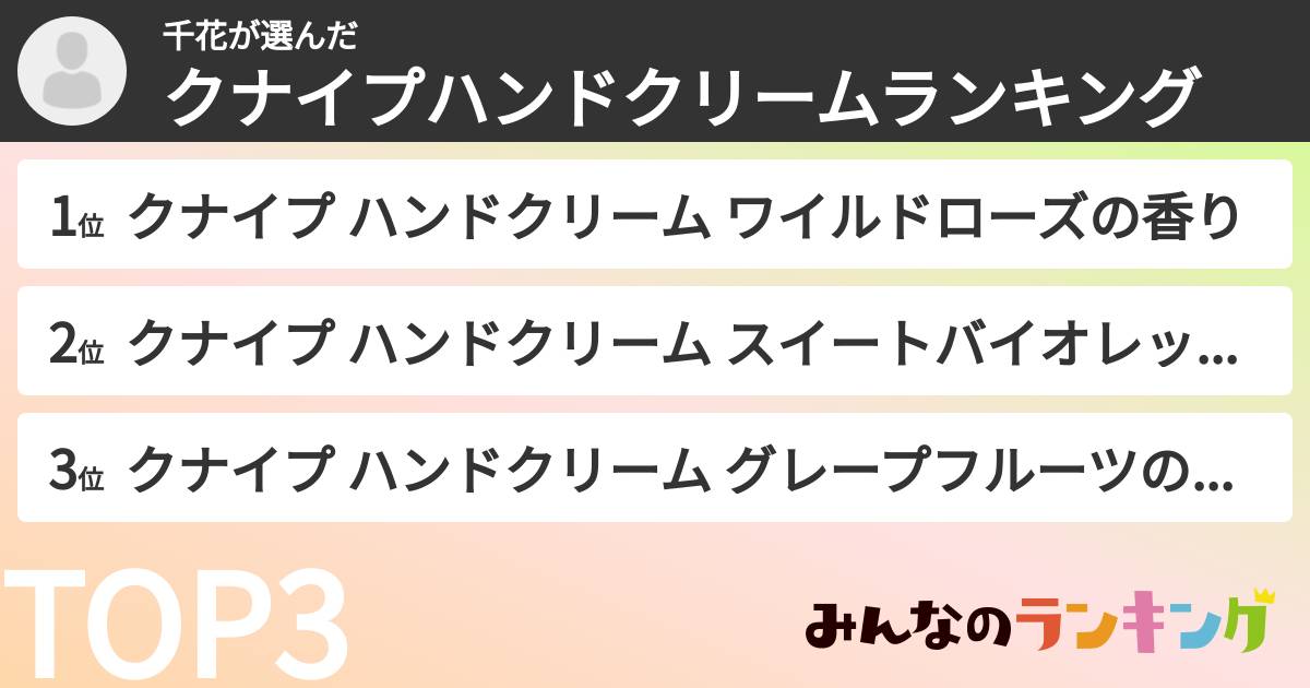 千花さんの「クナイプハンドクリームランキング」