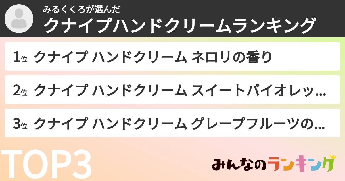 みるくくろさんの「クナイプハンドクリームランキング」
