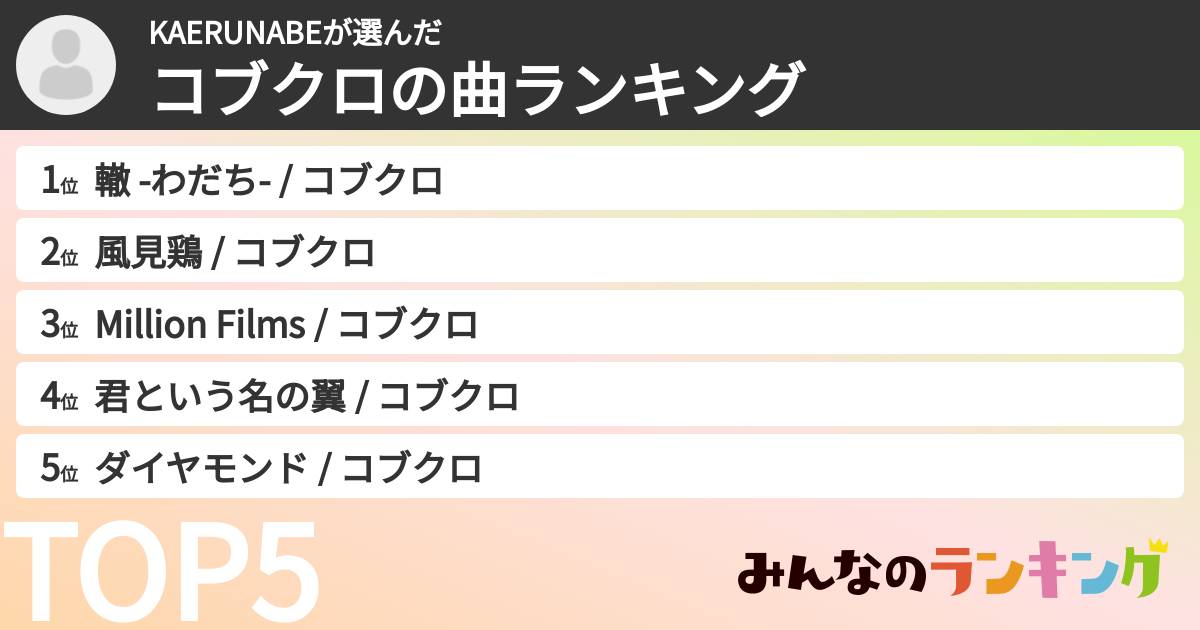 KAERUNABEさんの「コブクロの曲ランキング」