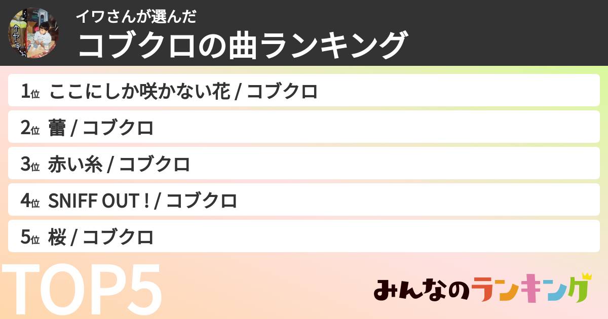 イワさんさんの「コブクロの曲ランキング」