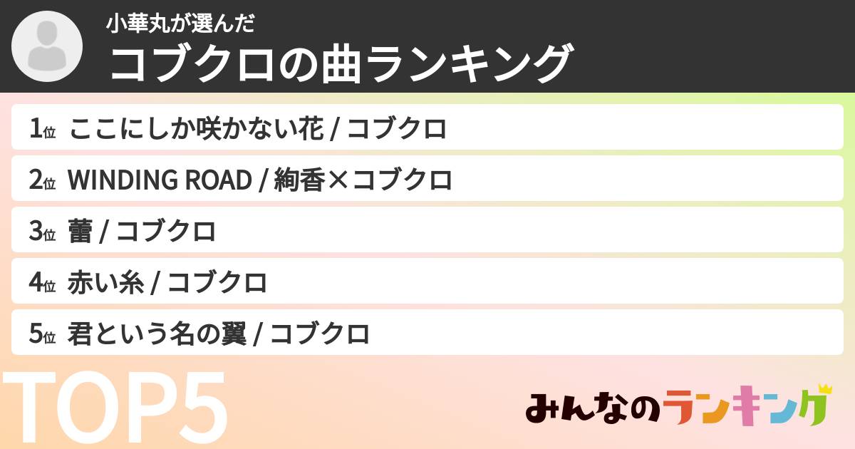 小華丸さんの「コブクロの曲ランキング」