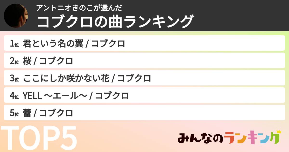 アントニオきのこさんの「コブクロの曲ランキング」