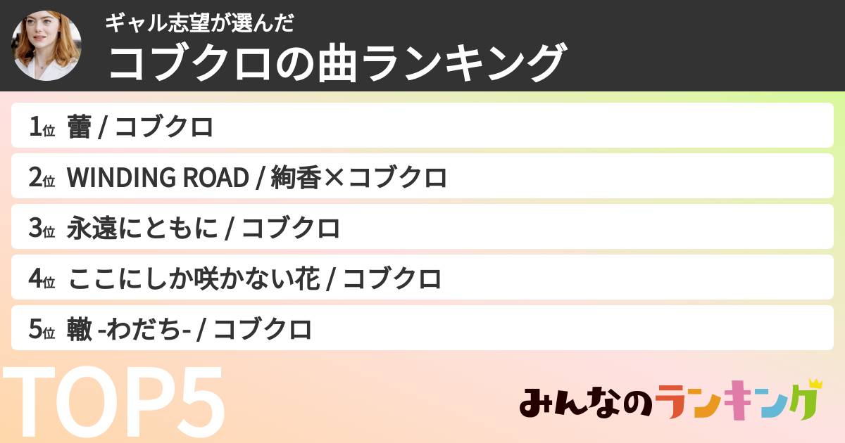 ギャル志望さんの「コブクロの曲ランキング」