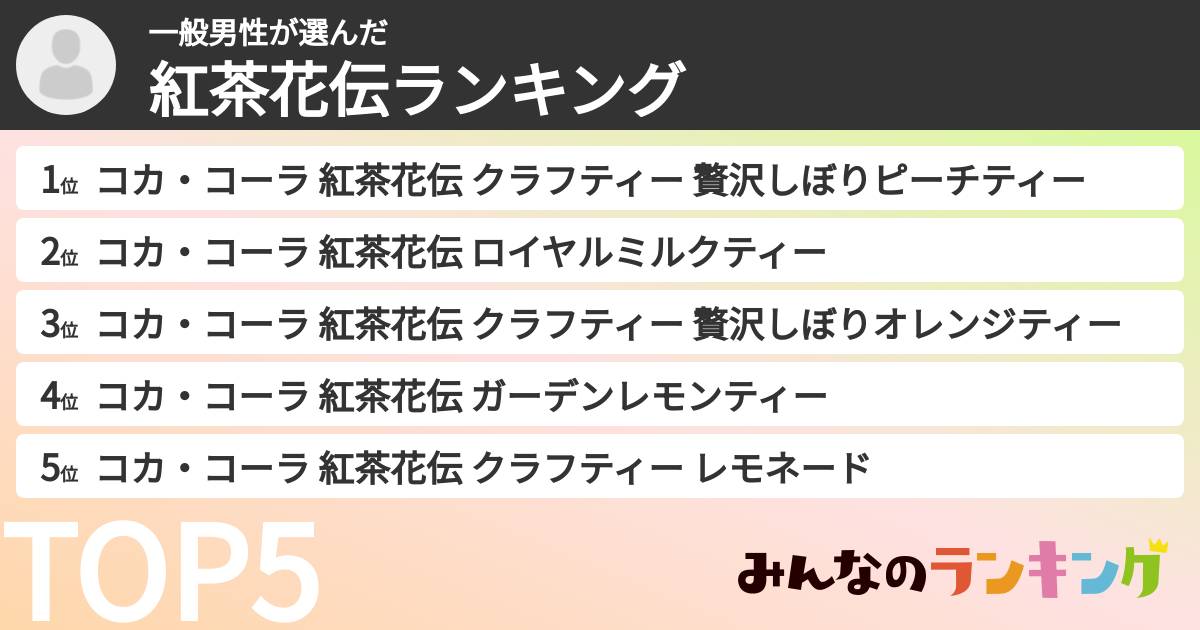 一般男性さんの「紅茶花伝ランキング」