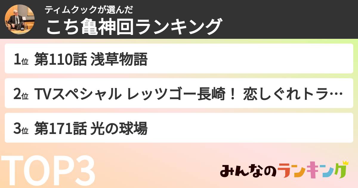 ティムクックさんの「こち亀神回ランキング」