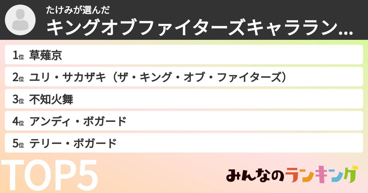 たけみさんの「キングオブファイターズキャラランキング」
