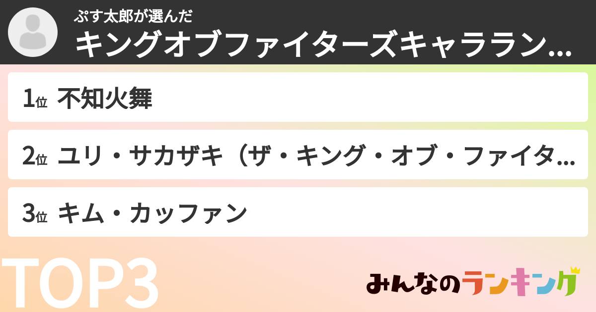ぷす太郎さんの「キングオブファイターズキャラランキング」