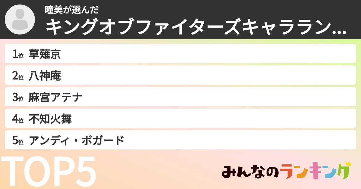 瞳美さんの「キングオブファイターズキャラランキング」