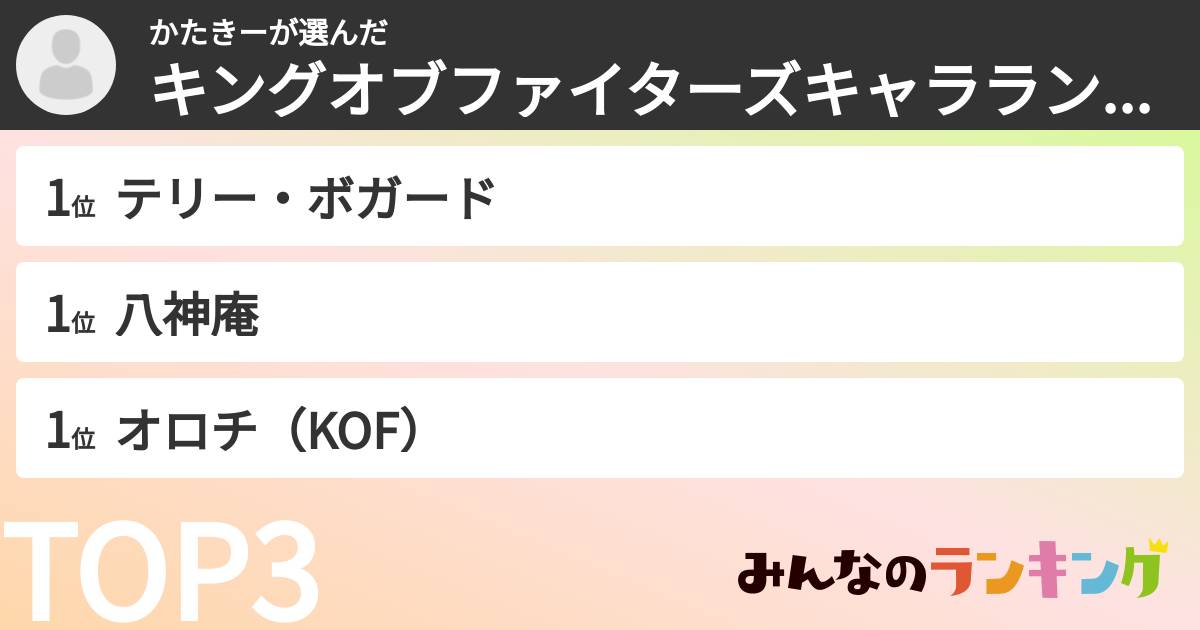 かたきーさんの「キングオブファイターズキャラランキング」