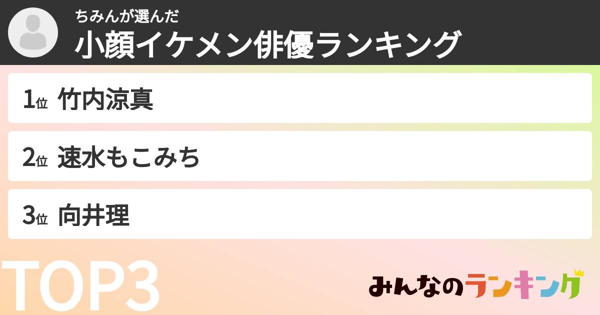 ちみんさんの「小顔イケメン俳優ランキング」