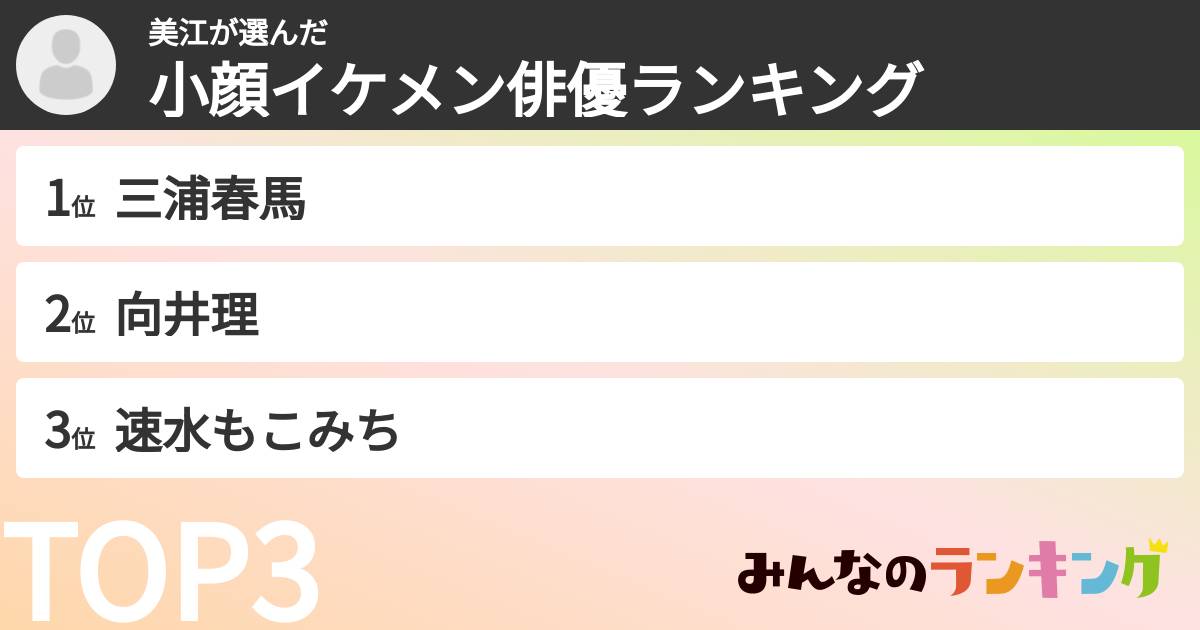 美江さんの「小顔イケメン俳優ランキング」