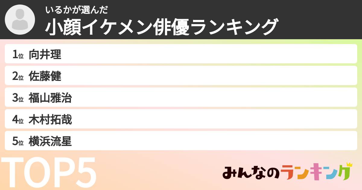 いるかさんの「小顔イケメン俳優ランキング」
