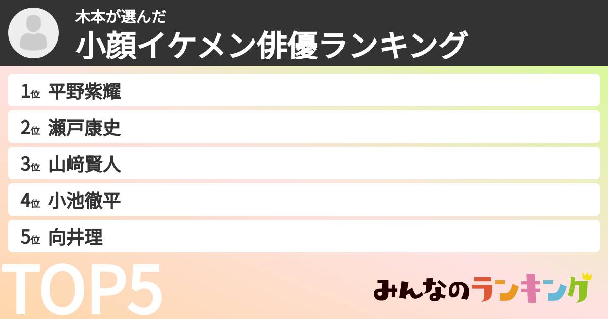 木本さんの「小顔イケメン俳優ランキング」