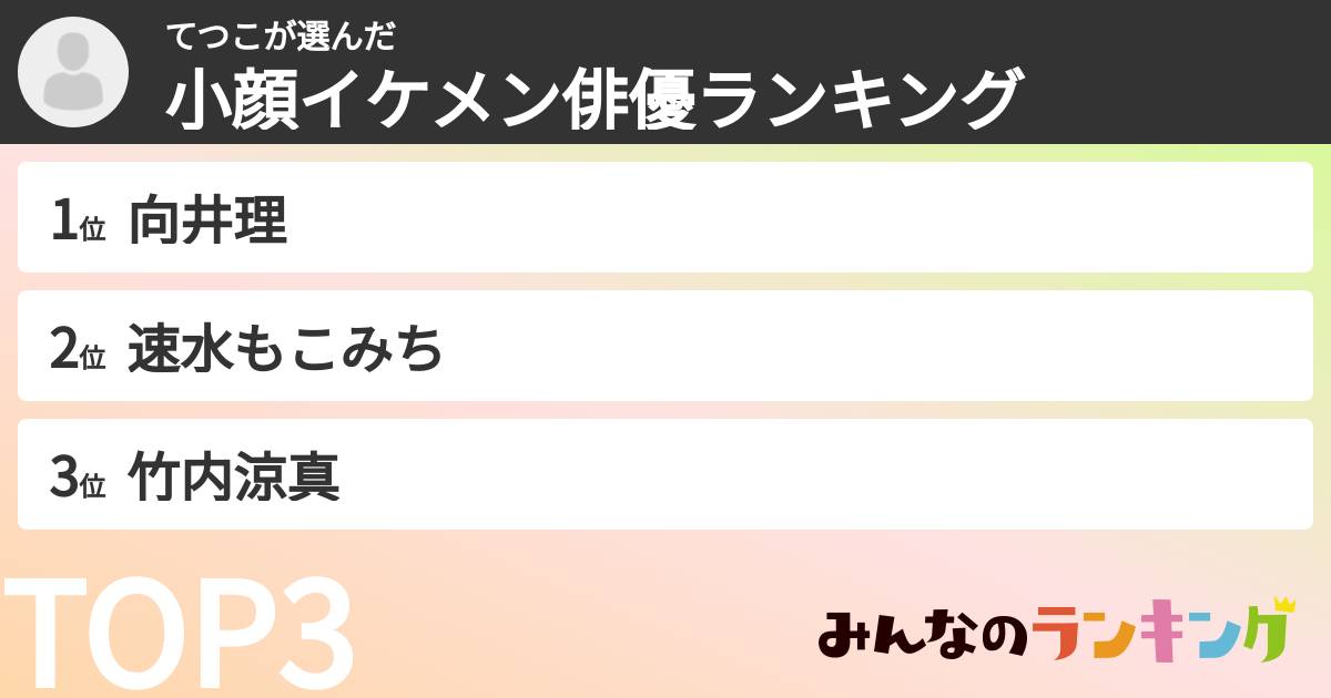 てつこさんの「小顔イケメン俳優ランキング」